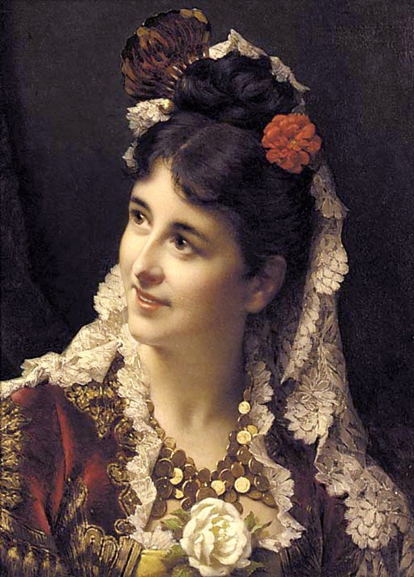 A woman with a red flower by Stephan Sedlacek